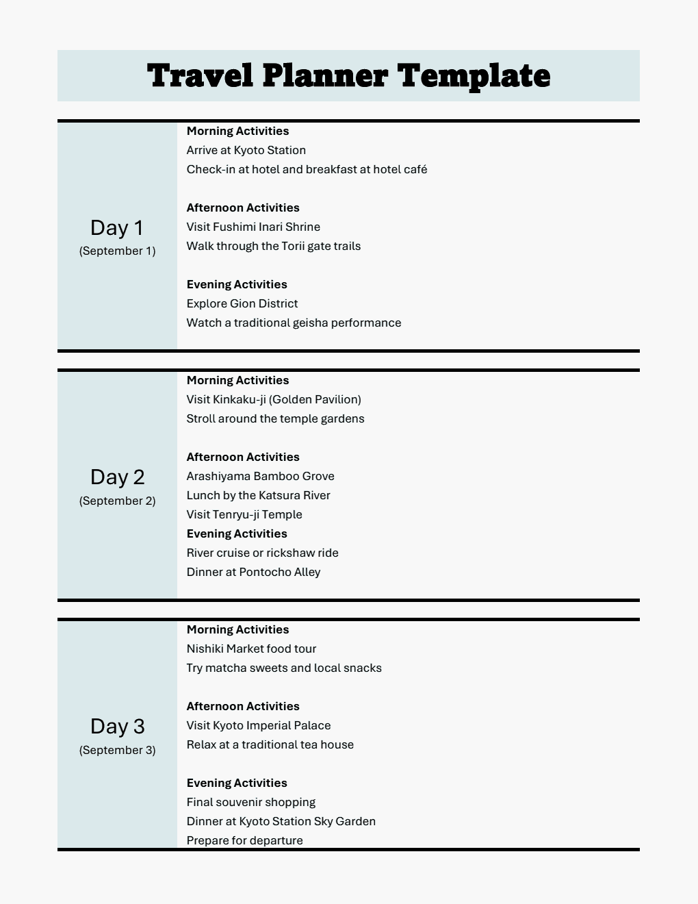Free Itinerary Planner Templates (PDF, Word, Excel)