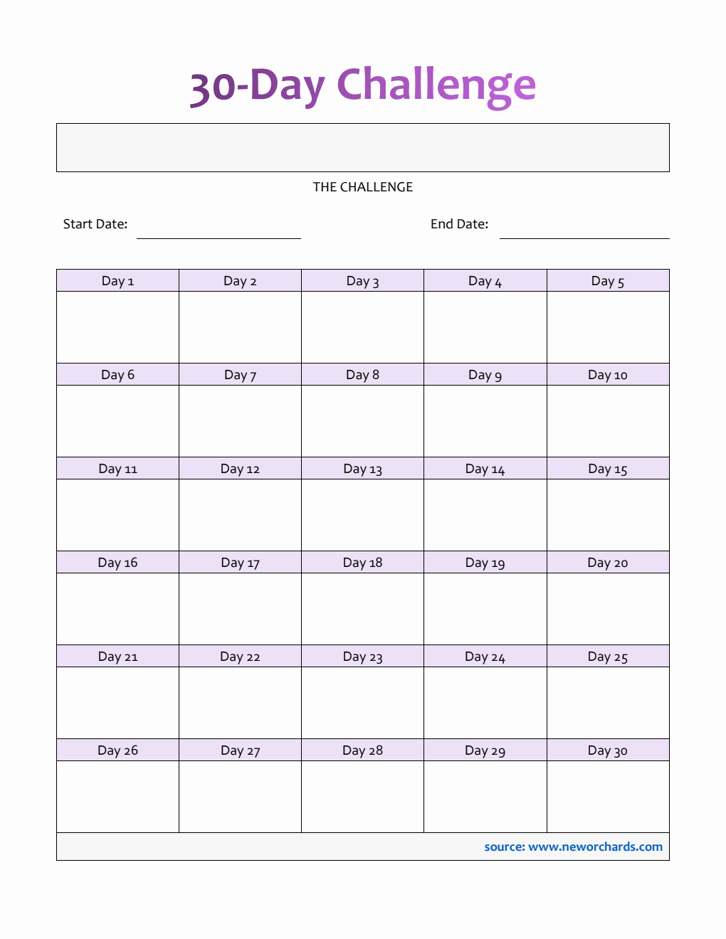 30-Day Challenge Template in Word (With Pre-Filled Days)