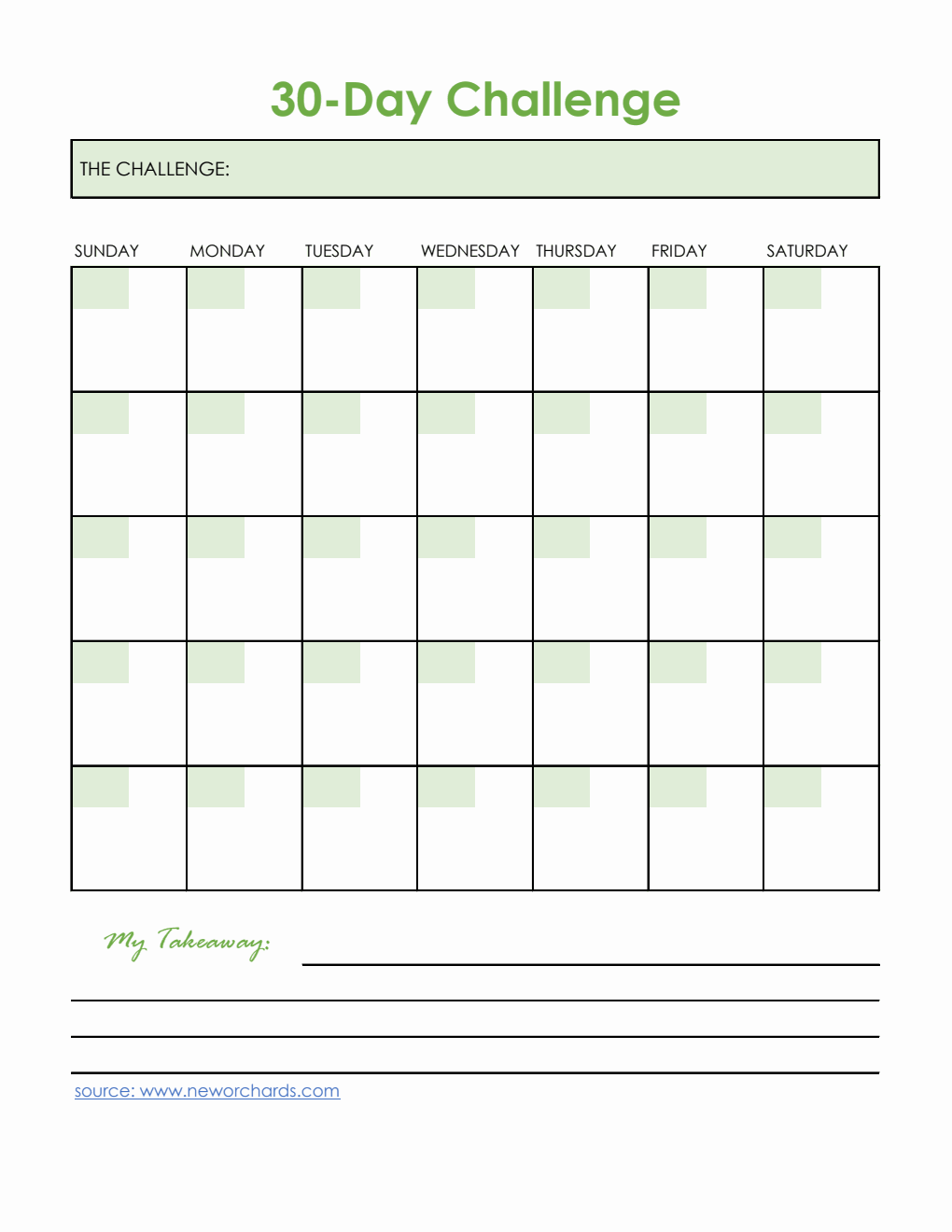 30-Day Challenge Template Excel