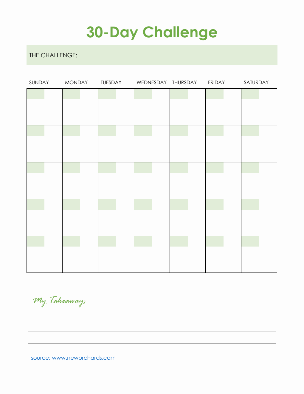 Printable 30 Day Challenge Template Word