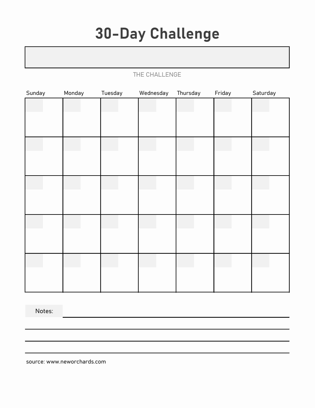 Printable 30-Day Challenge Template Excel