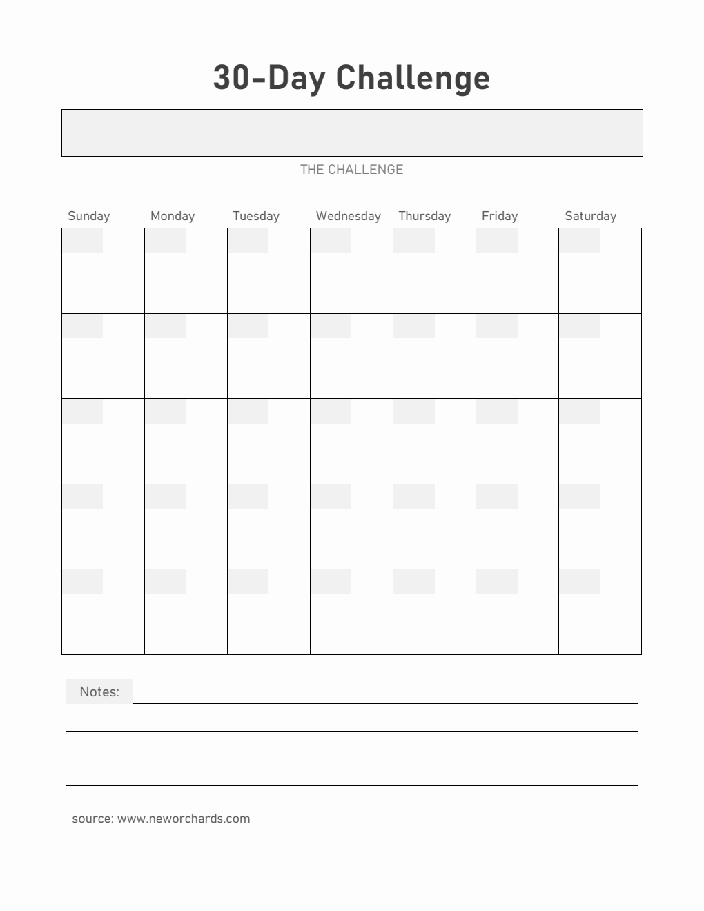 Printable 30 Day Challenge Template PDF