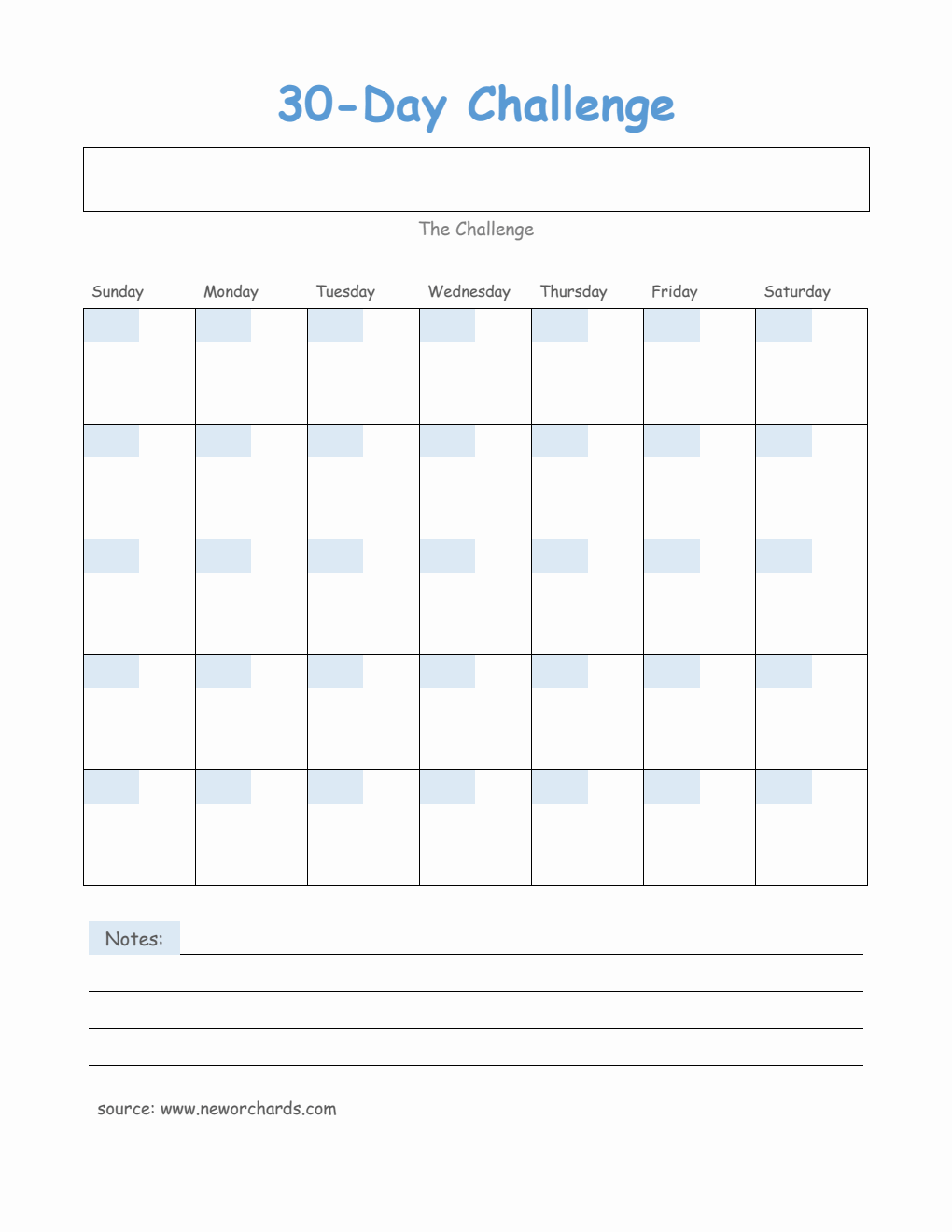 Printable 30 Day Challenge Template Word