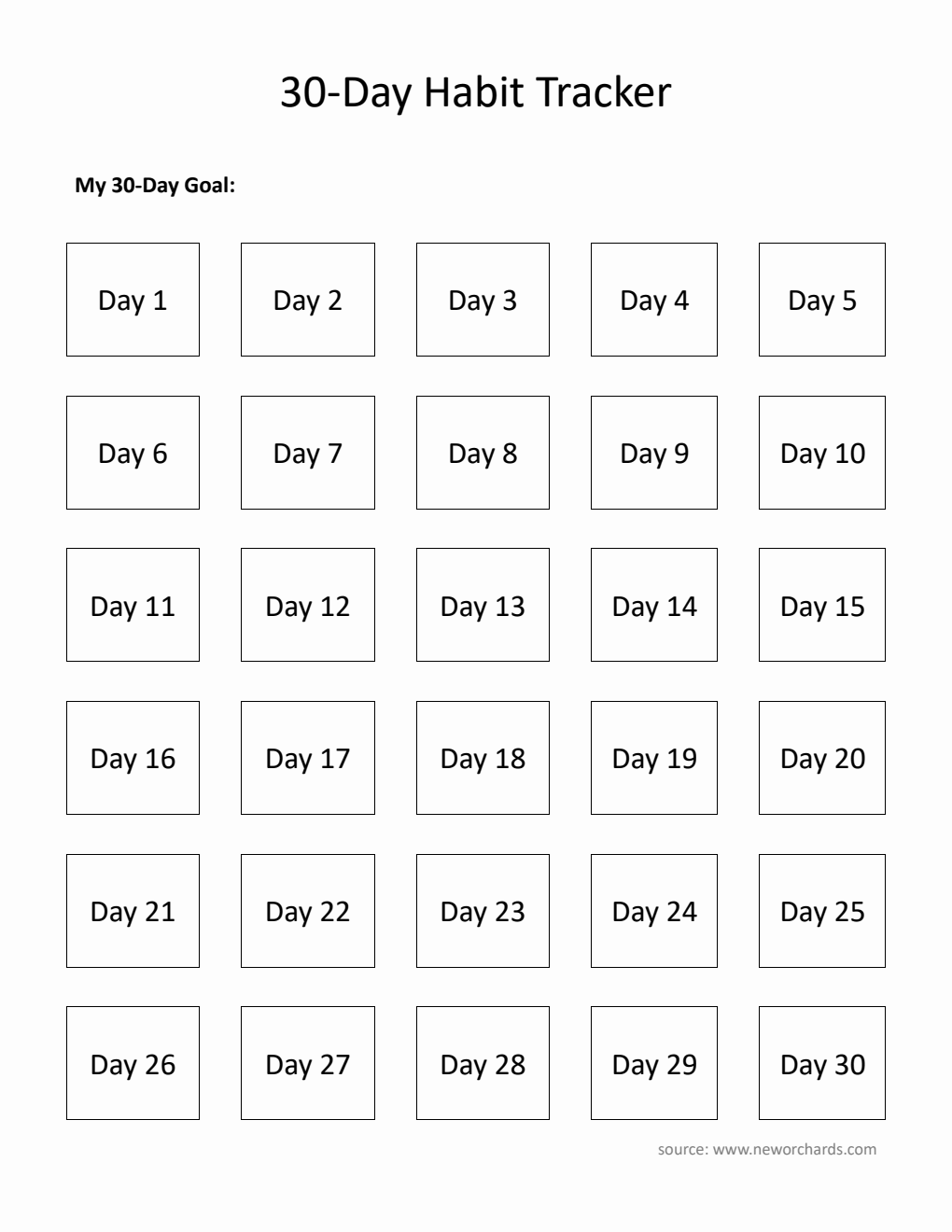 30-Day Habit Tracker  in Word Format