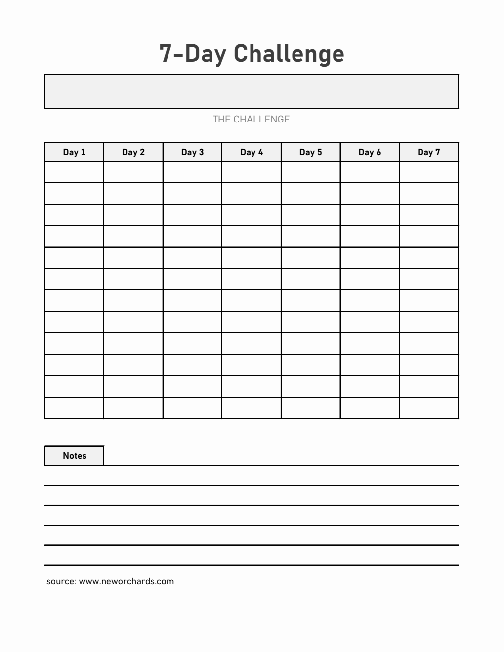 Printable 7-Day Challenge Template | Free to Download in Excel