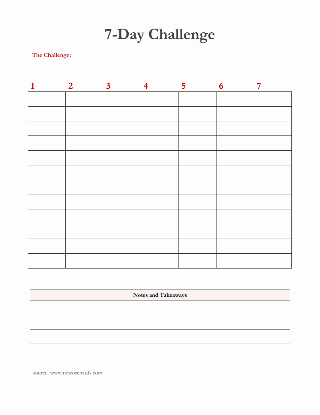 7-Day Challenge Template | Free to Download in PDF