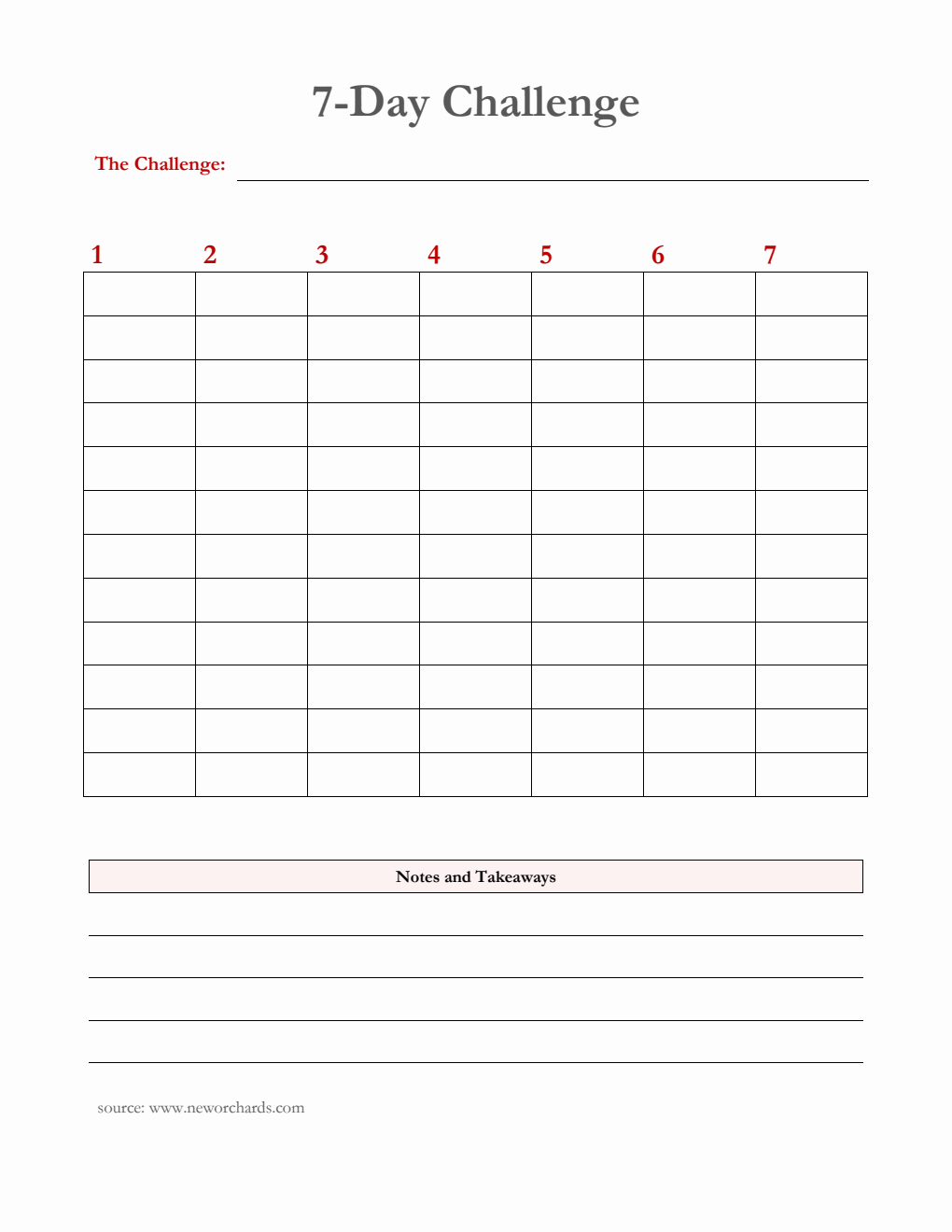 7-Day Challenge Template | Free to Download in Word