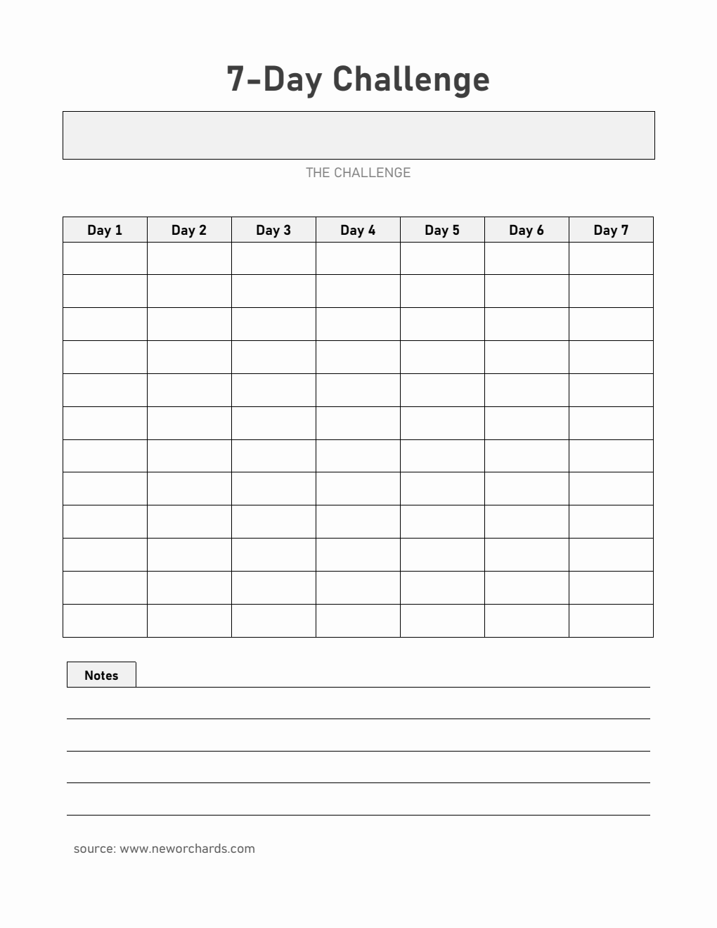 Printable 7-Day Challenge Template | Free to Download in Word