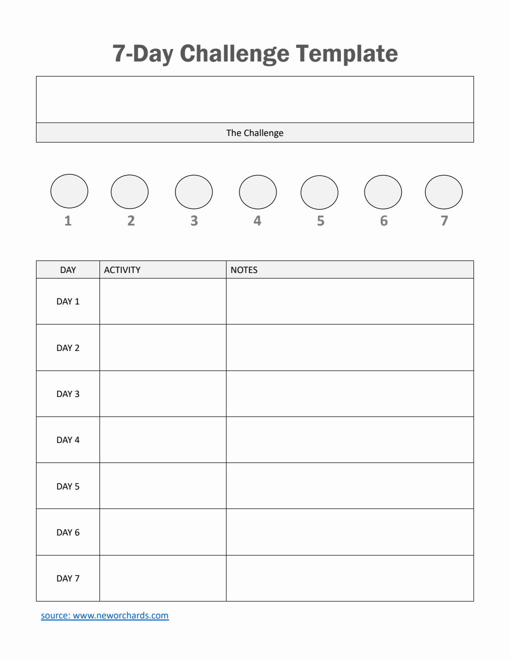 Customizable 7-Day Challenge Template | Free to Download in Word