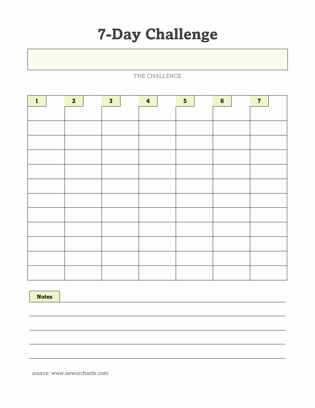 Editable 7-Day Challenge Template | Free to Download in Word