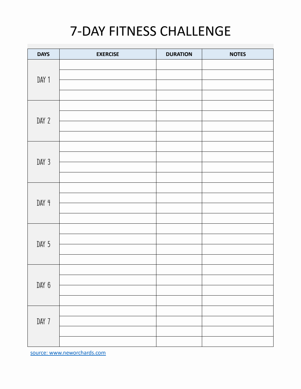 7Day Fitness Challenge Template Download, Customize, and Print in Word