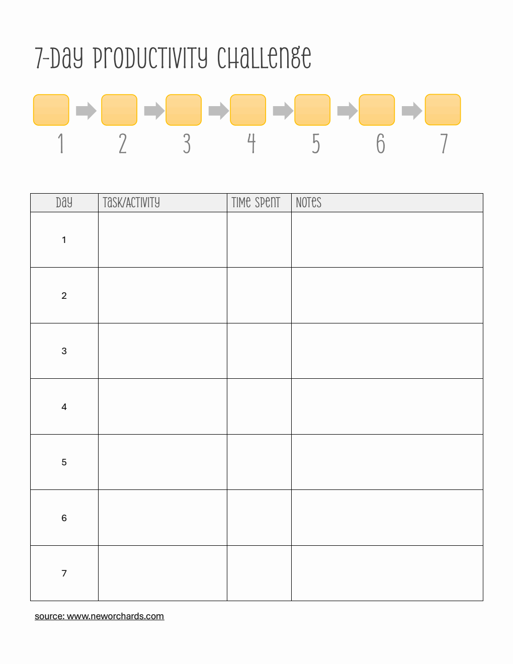 7-Day Productivity Challenge Template in PDF (Basic)