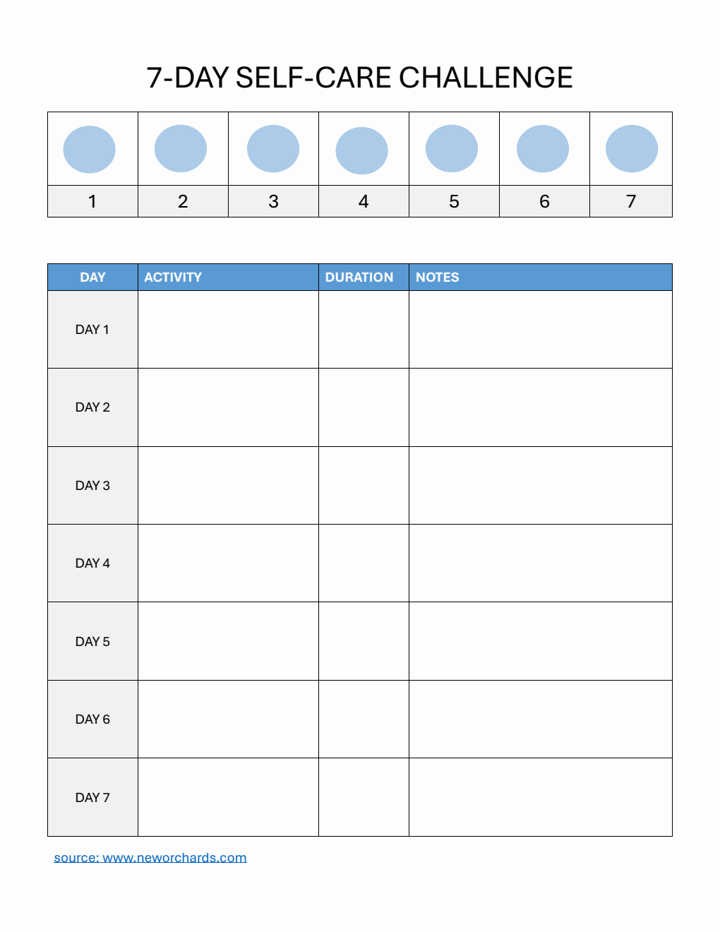 7-Day Self-Care Challenge Template (Word)