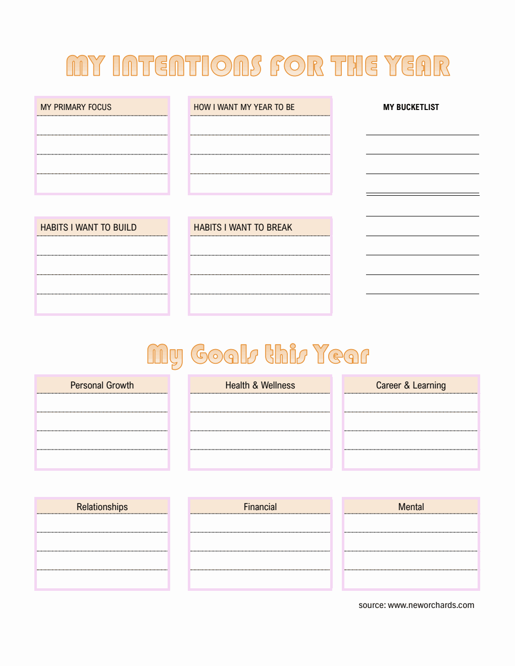 Annual Goal Setting Worksheet PDF (Orange)