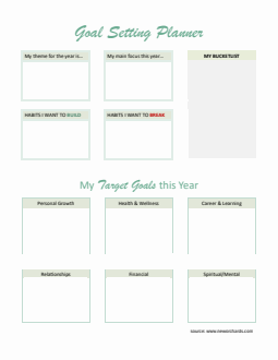 Annual Goal Setting Worksheet Word (Italicized)