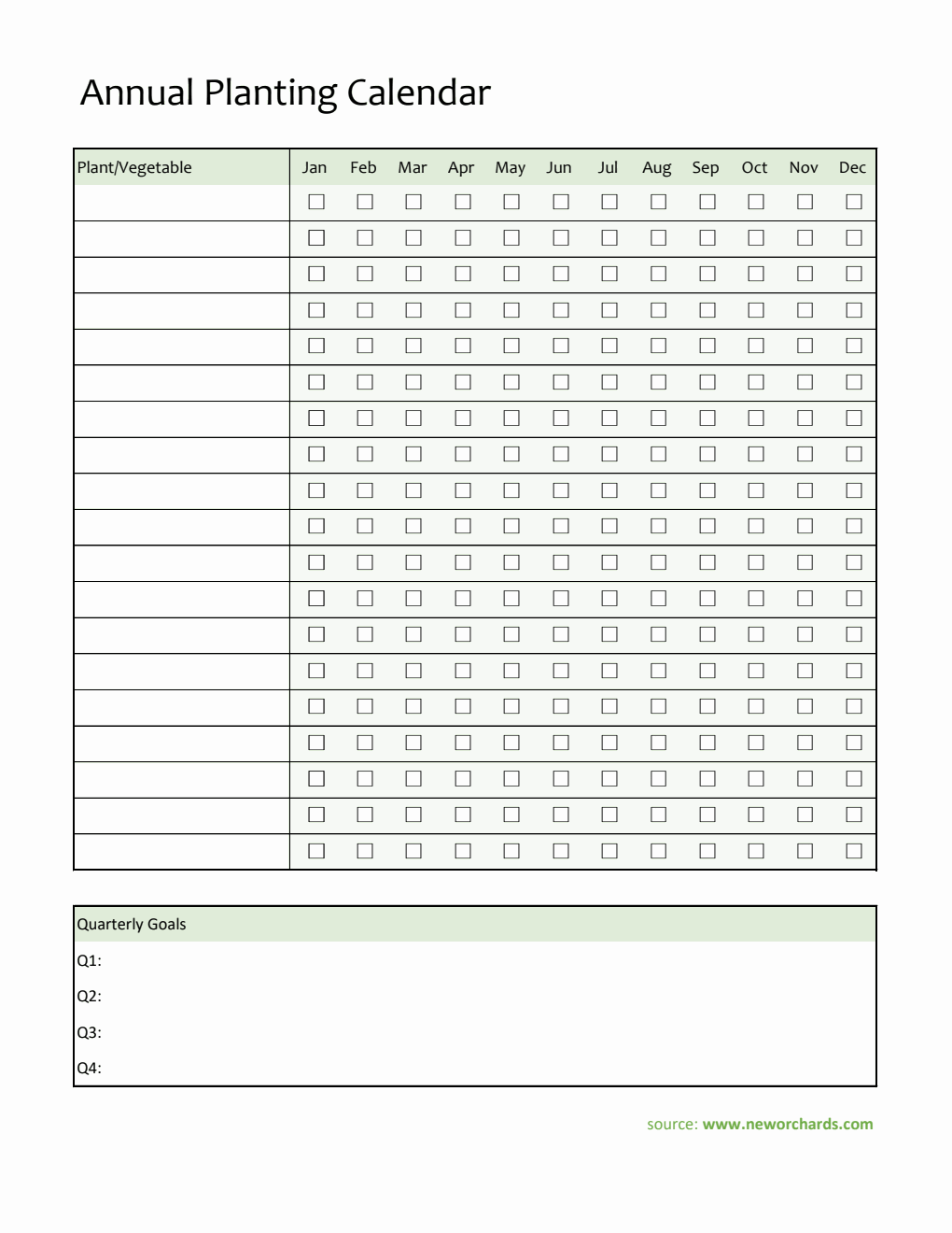 Free Editable Annual Planting Calendar (Excel)