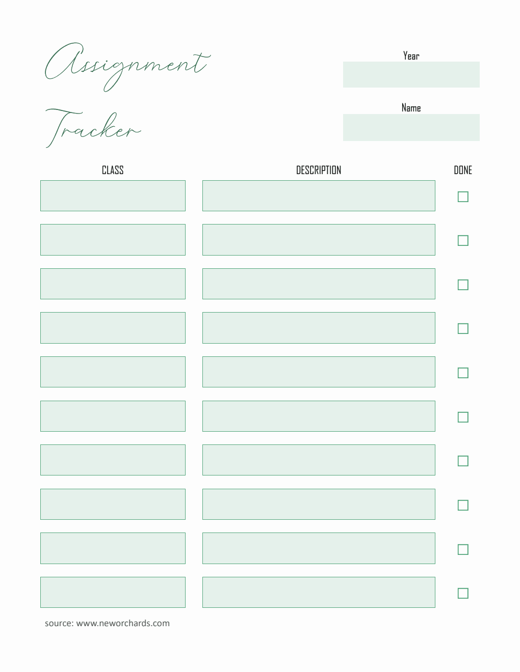 Assignment Tracker Template - Word (Simple)