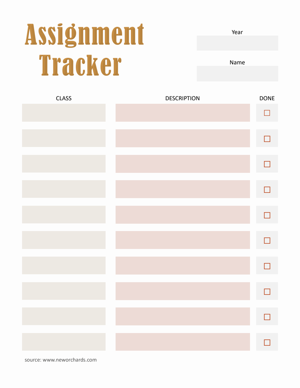Assignment Tracker Template - Word (Colorful)