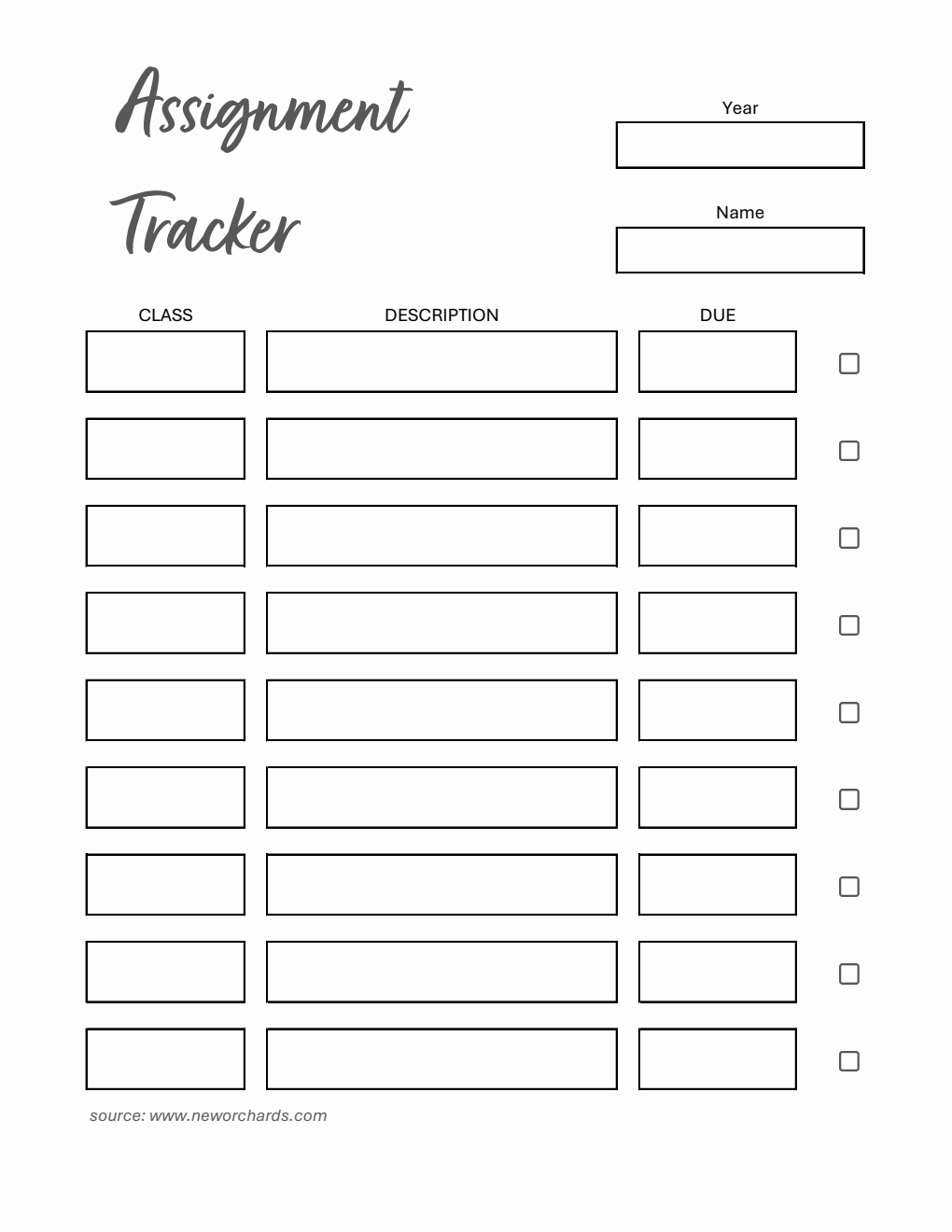 Assignment Tracker Template - Excel (Printable)