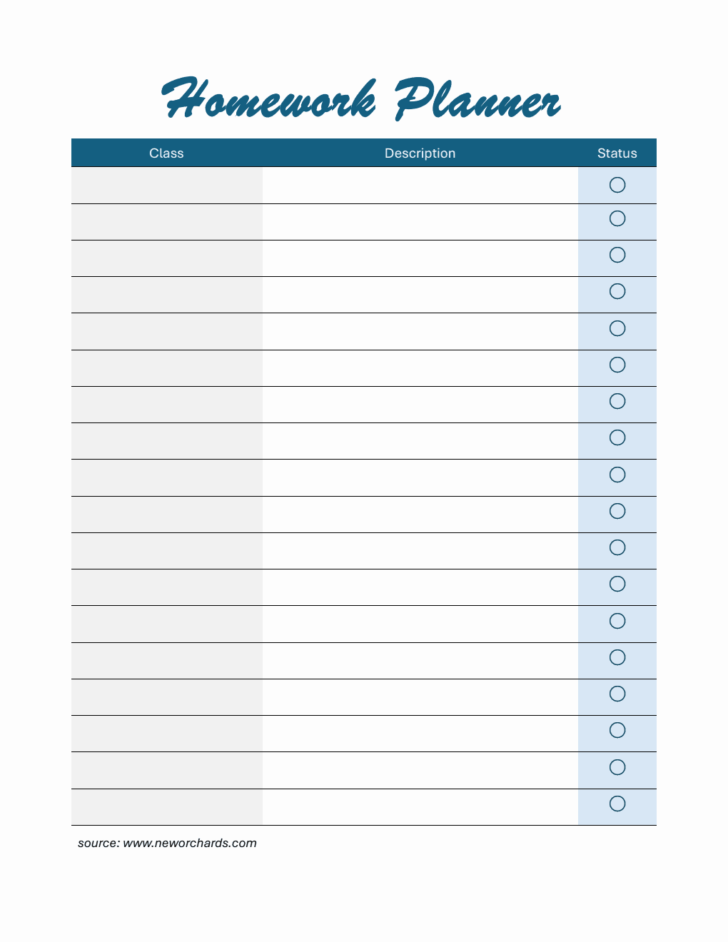 Assignment Tracker Template - Word (Downloadable)