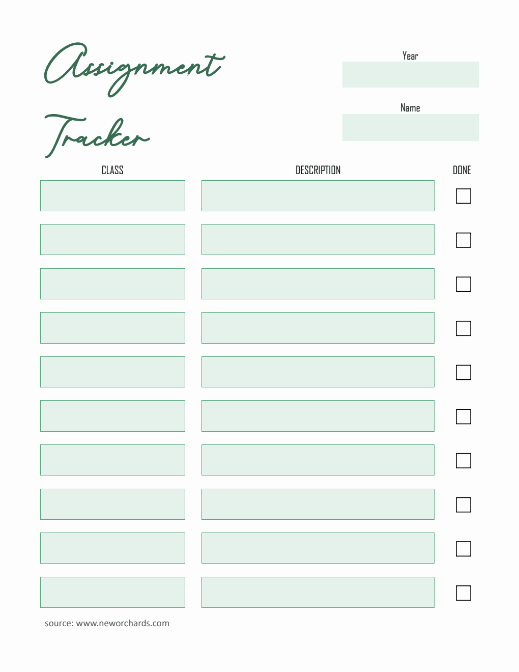 Assignment Tracker Template - PDF (Simple)