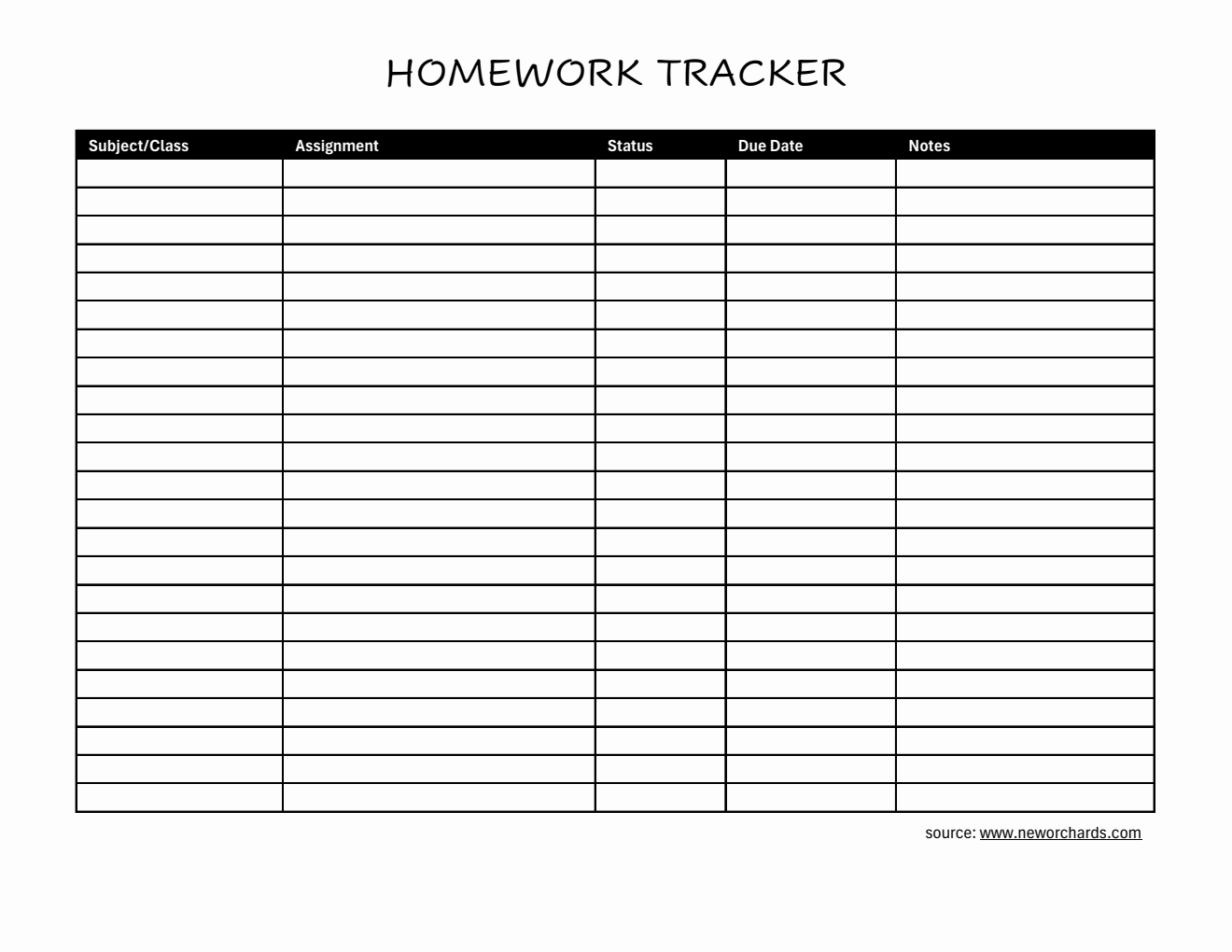 Free Downloadable Assignment Tracker (Excel)