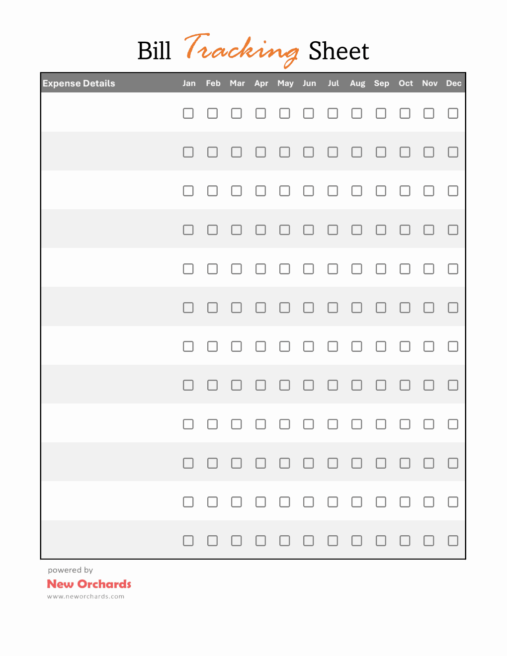 Free Excel Bill Tracking Sheet (Striped)