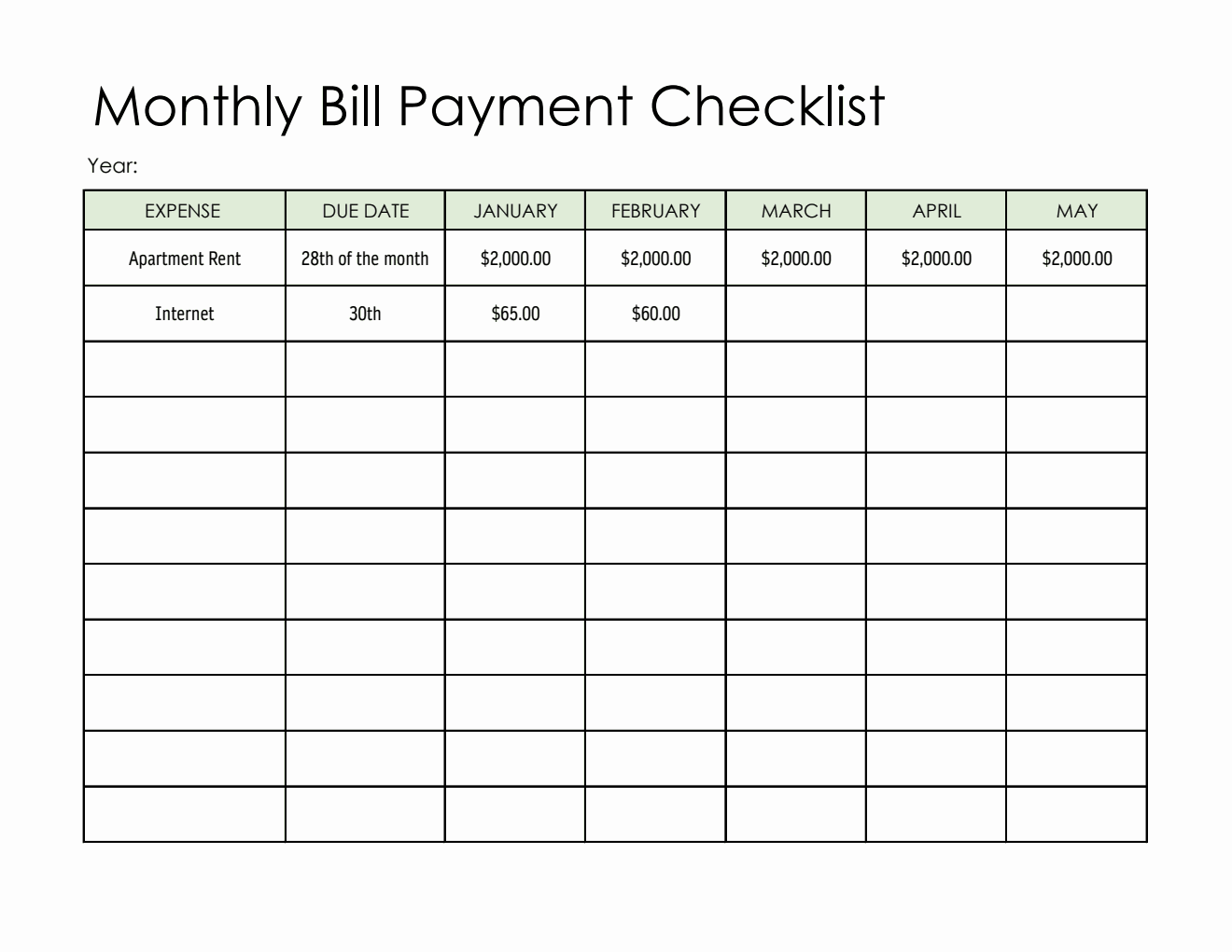 Bill Payment Tracker (Downloadable in Excel Spreadsheet)