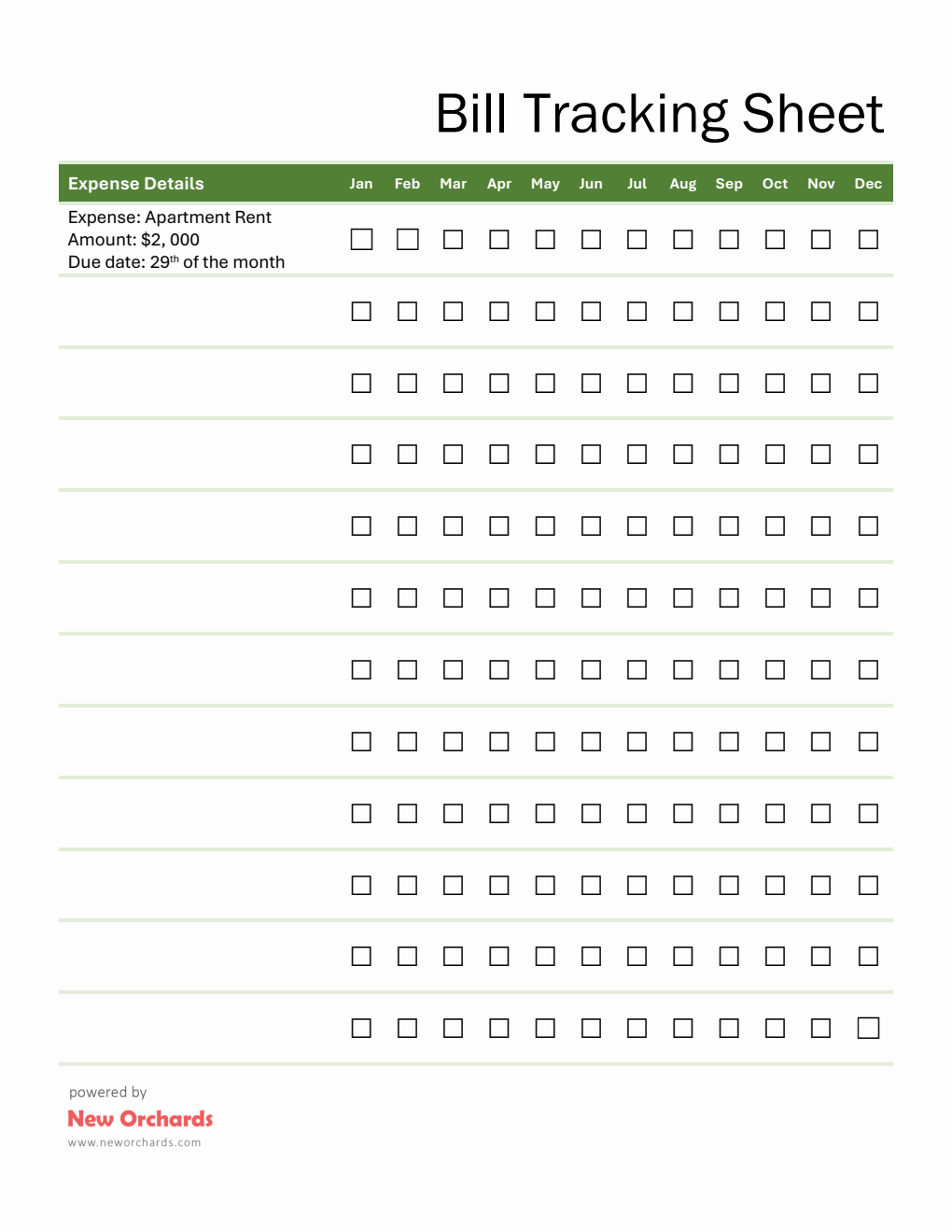Bill Pay Tracker in Microsoft Word Format (Simple)