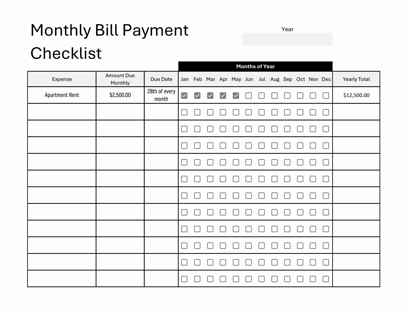 Bill Payment Tracker (Editable in Excel Spreadsheet)
