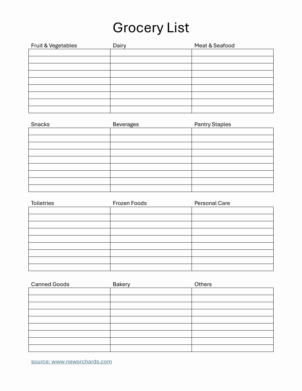 Grocery List Template in PDF