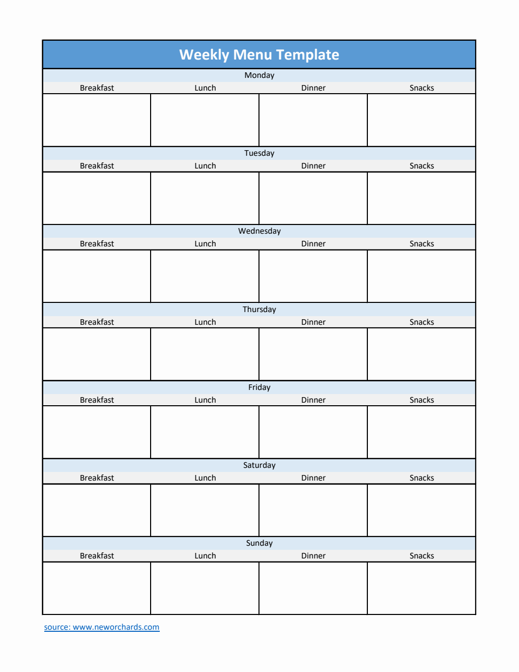 Excel Program Menu Design Free Excel Menu Planner Templates