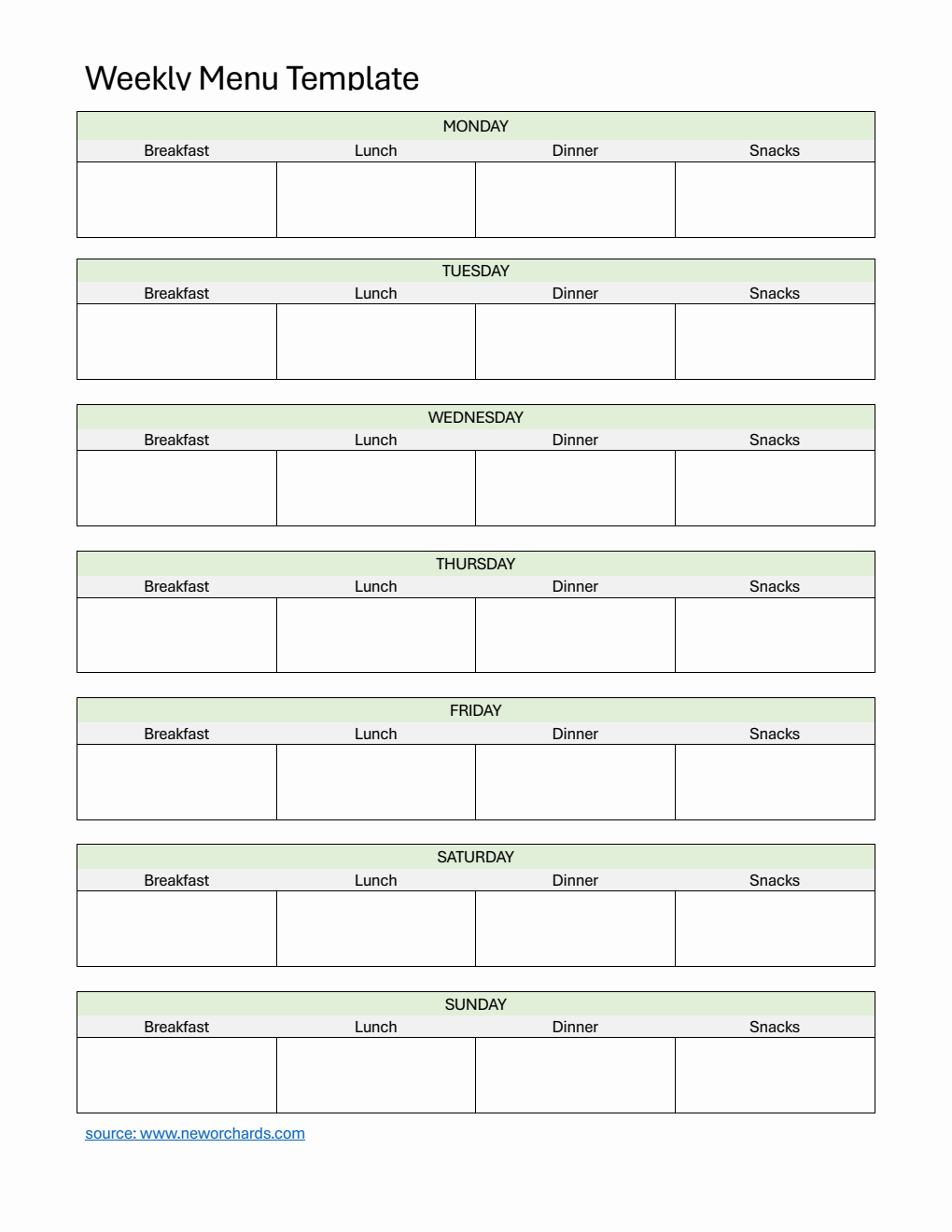Free Weekly Menu Templates (PDF, Word, Excel)