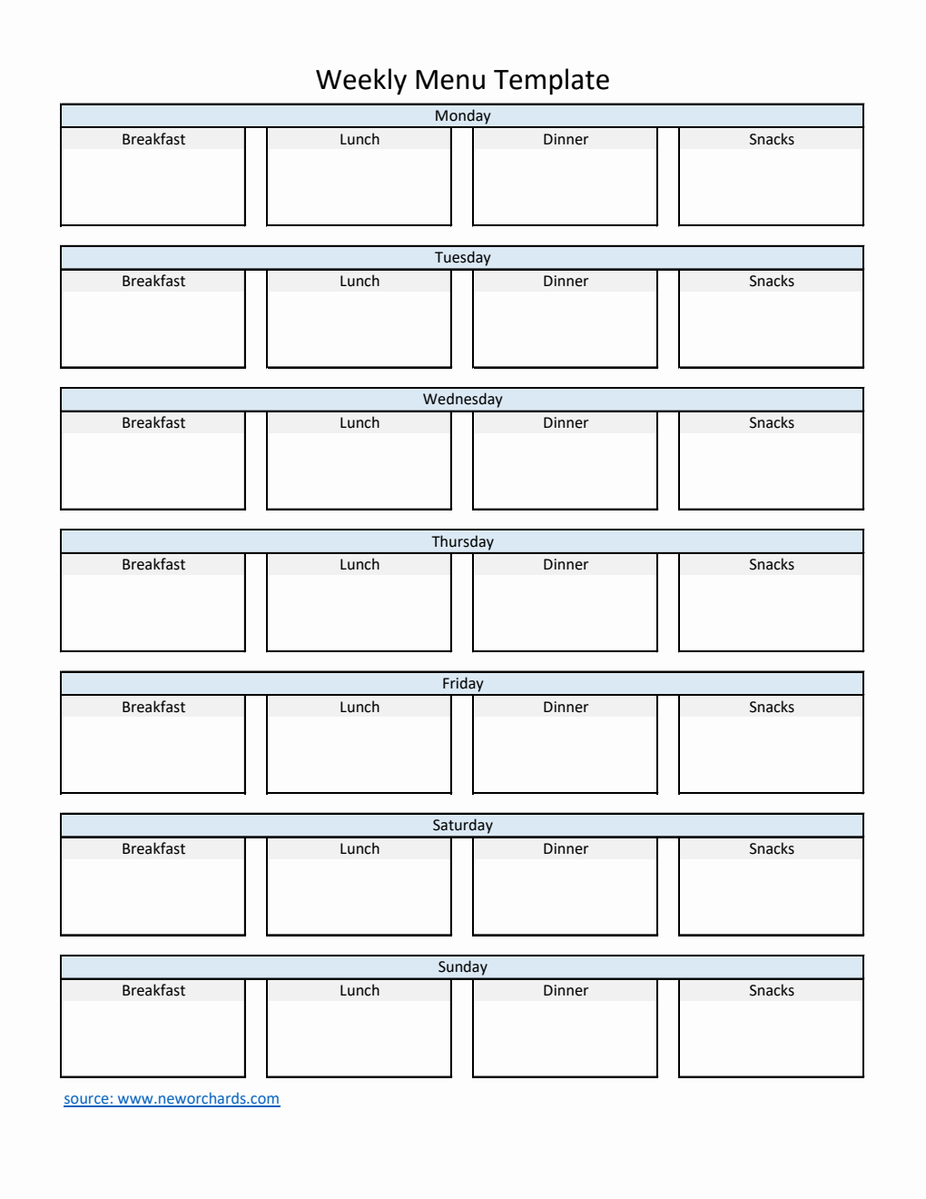 Weekly Menu Template | Free Download in Excel (Streamlined)