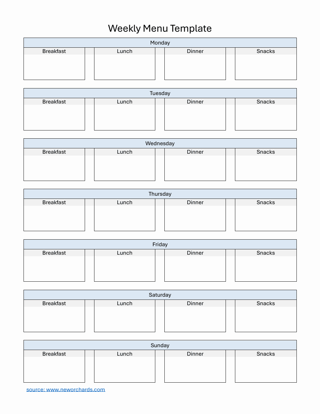 Weekly Menu Template | Free Download in PDF (Streamlined)