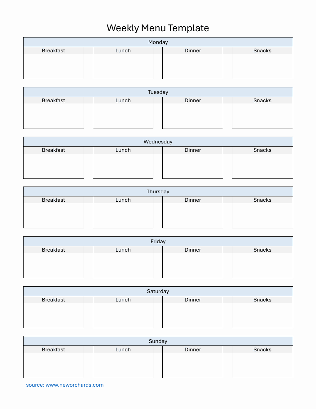 Free PDF Menu Planner Templates