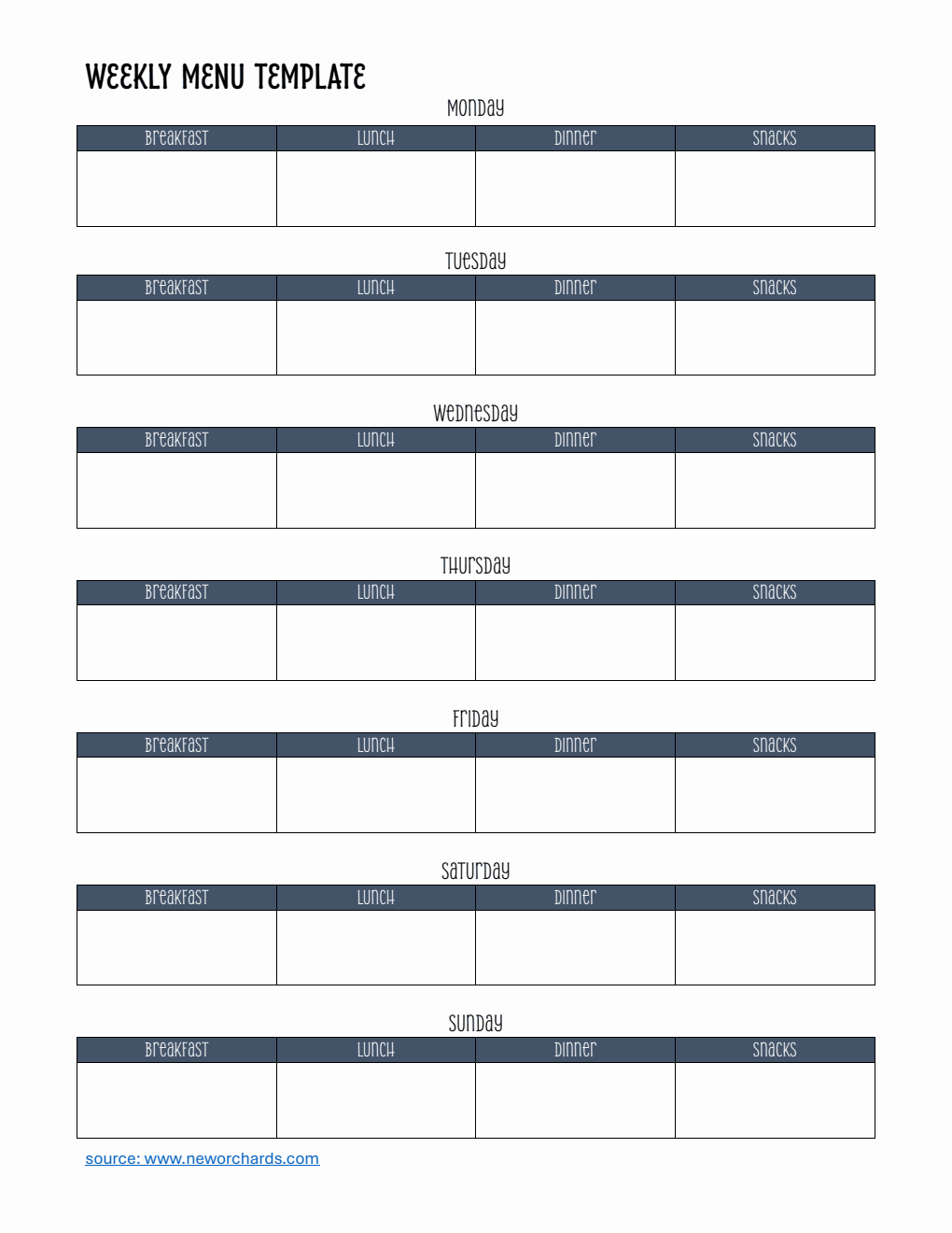 Weekly Menu Template | Free Download in Word (Simple)