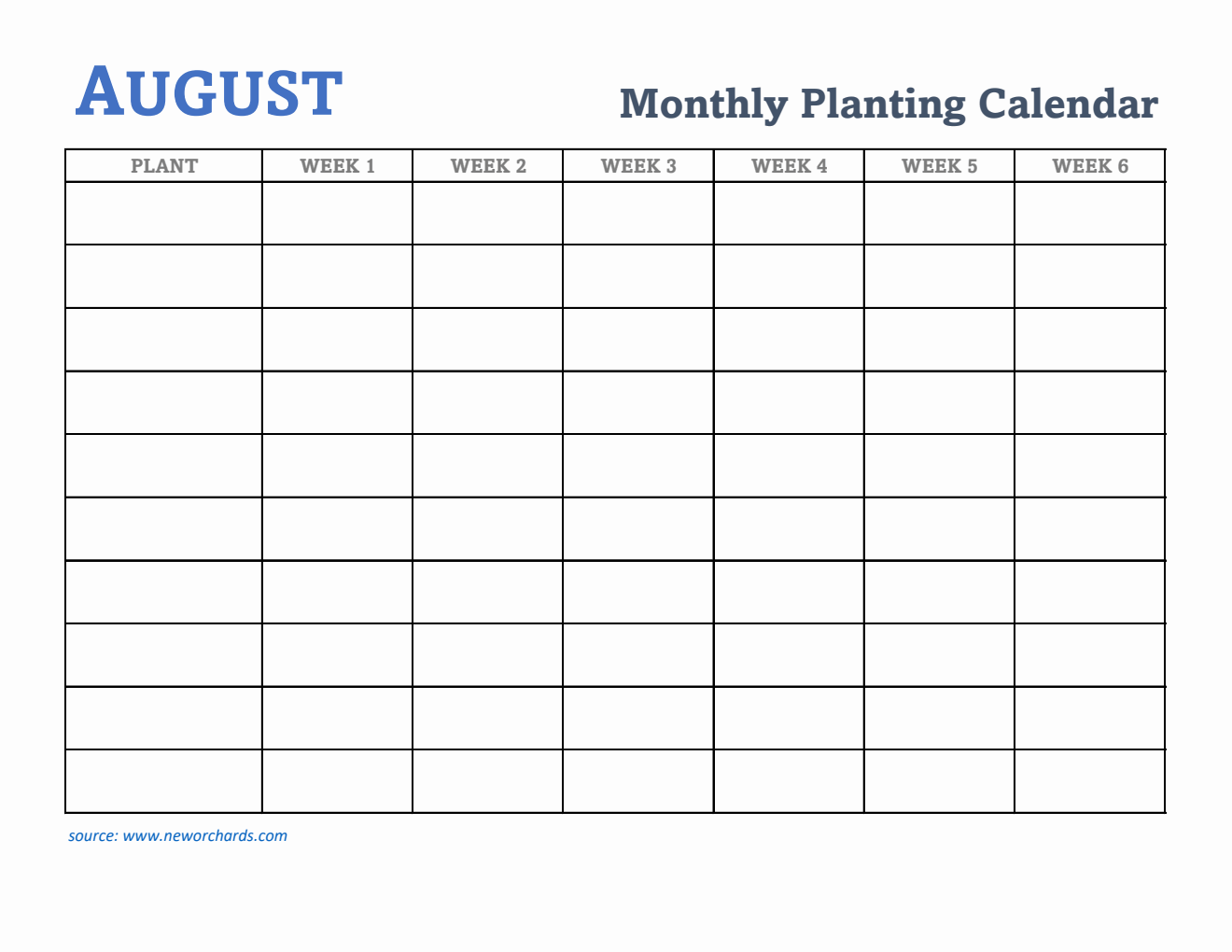 Gardening Calendar for August - Free Printable Template in Excel
