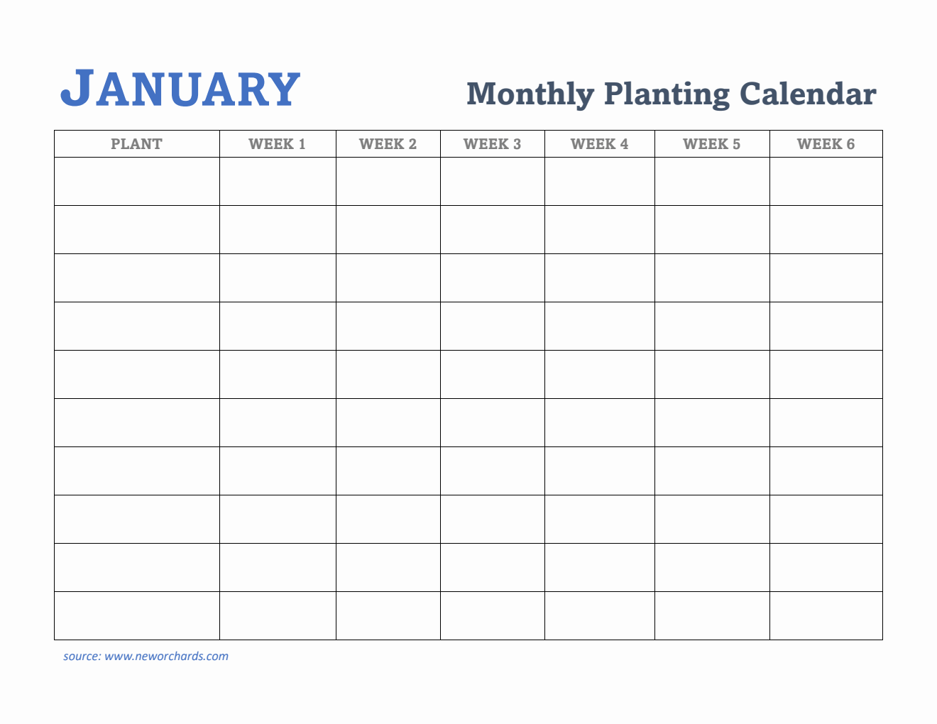 Gardening Calendar for January - Free Printable Template in Word