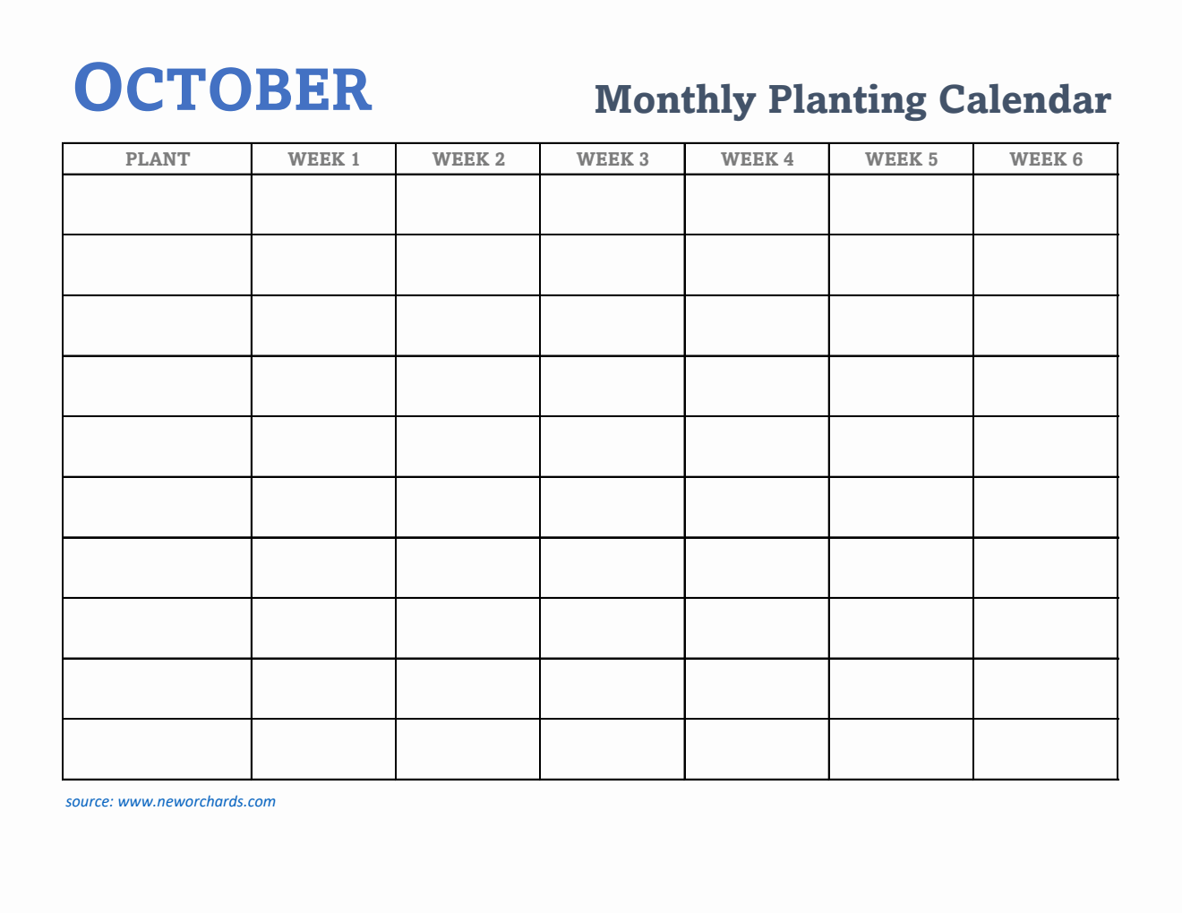 Gardening Calendar for October - Free Printable Template in Excel