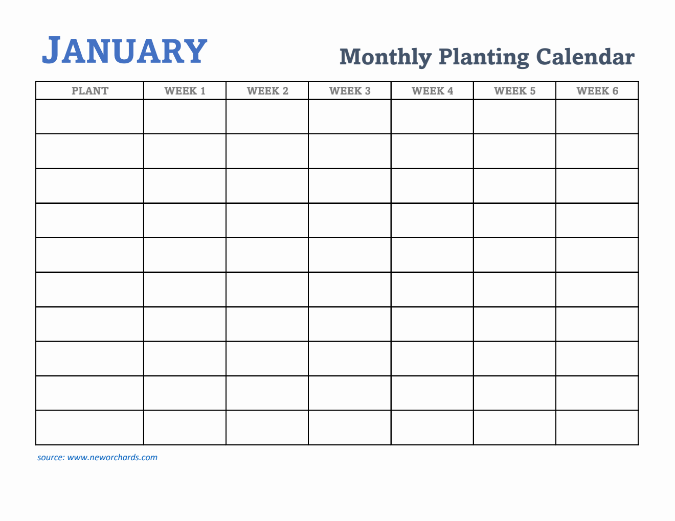 Gardening Calendar for January - Free Printable Template in Excel