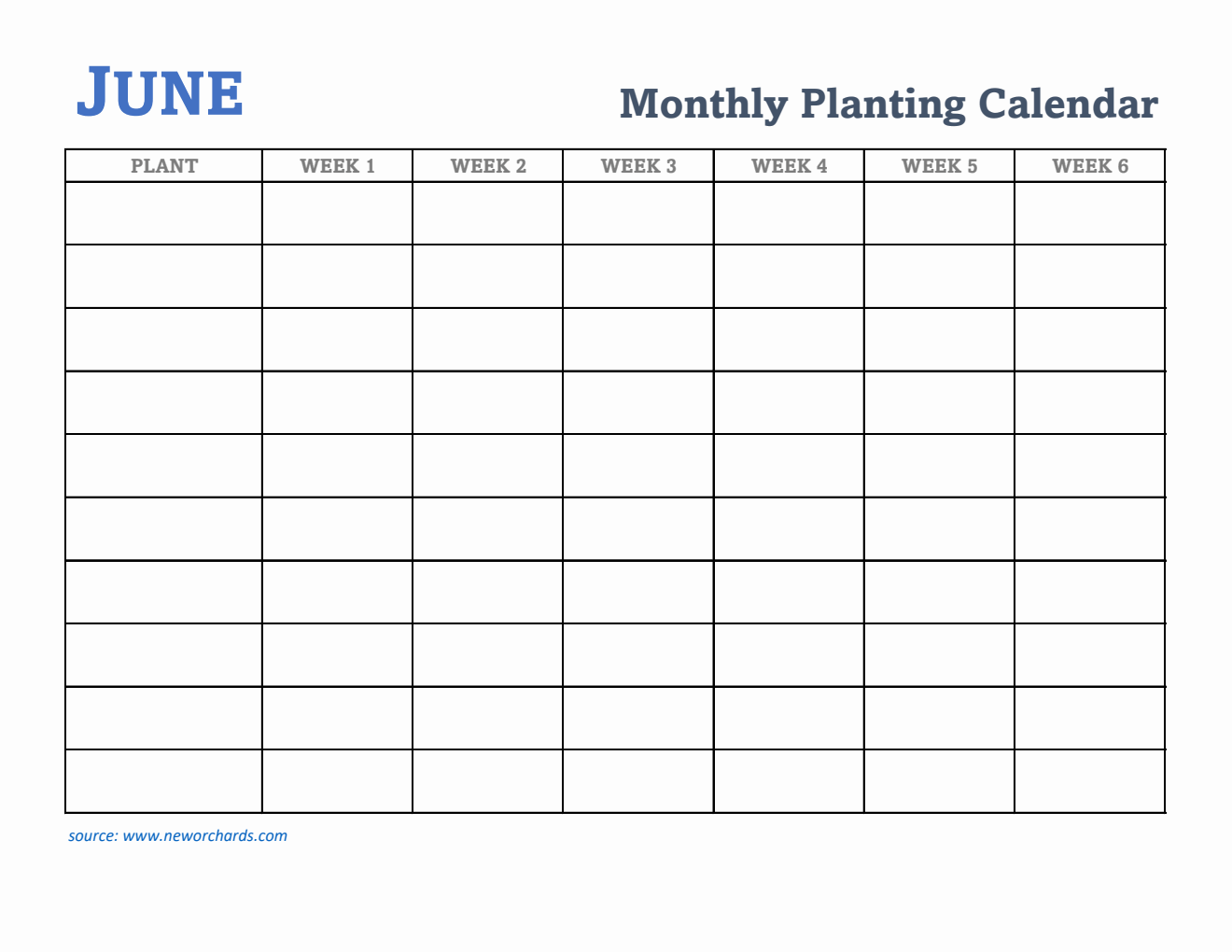 Gardening Calendar for June - Free Printable Template in Excel