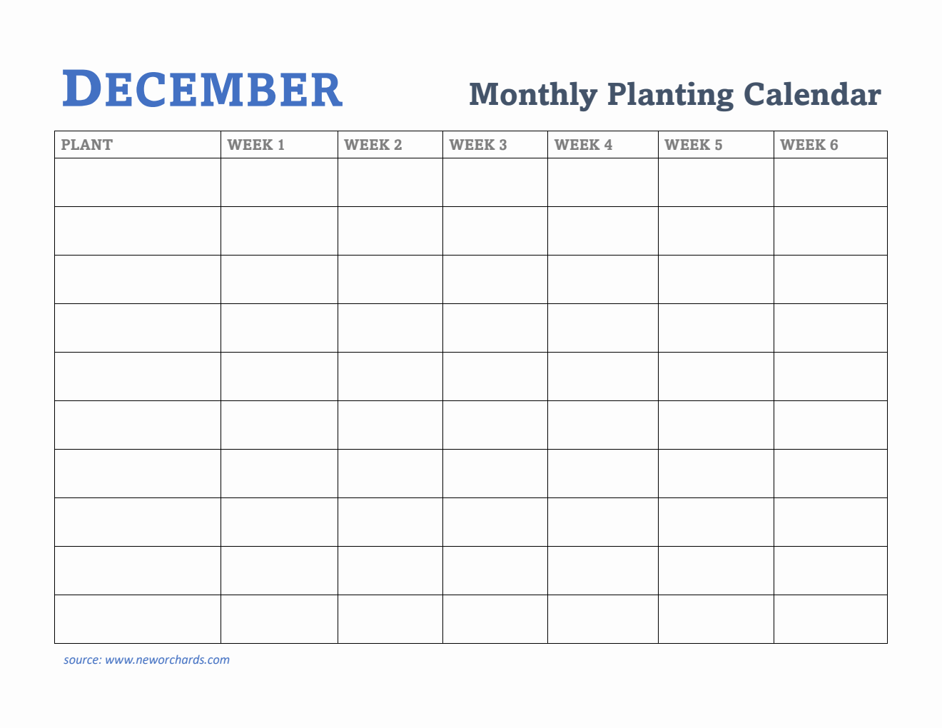 Gardening Calendar for December - Free Printable Template in Word