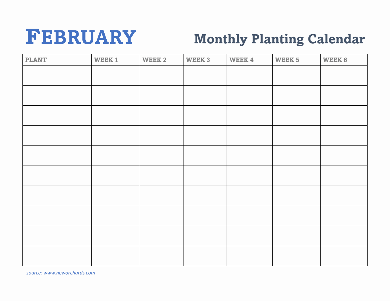 Gardening Calendar for February - Free Printable Template in Word