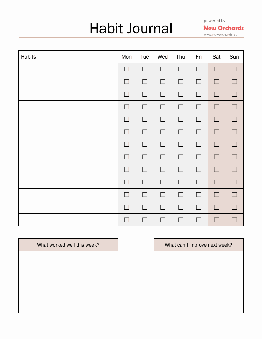 Habit Journal in Word Format