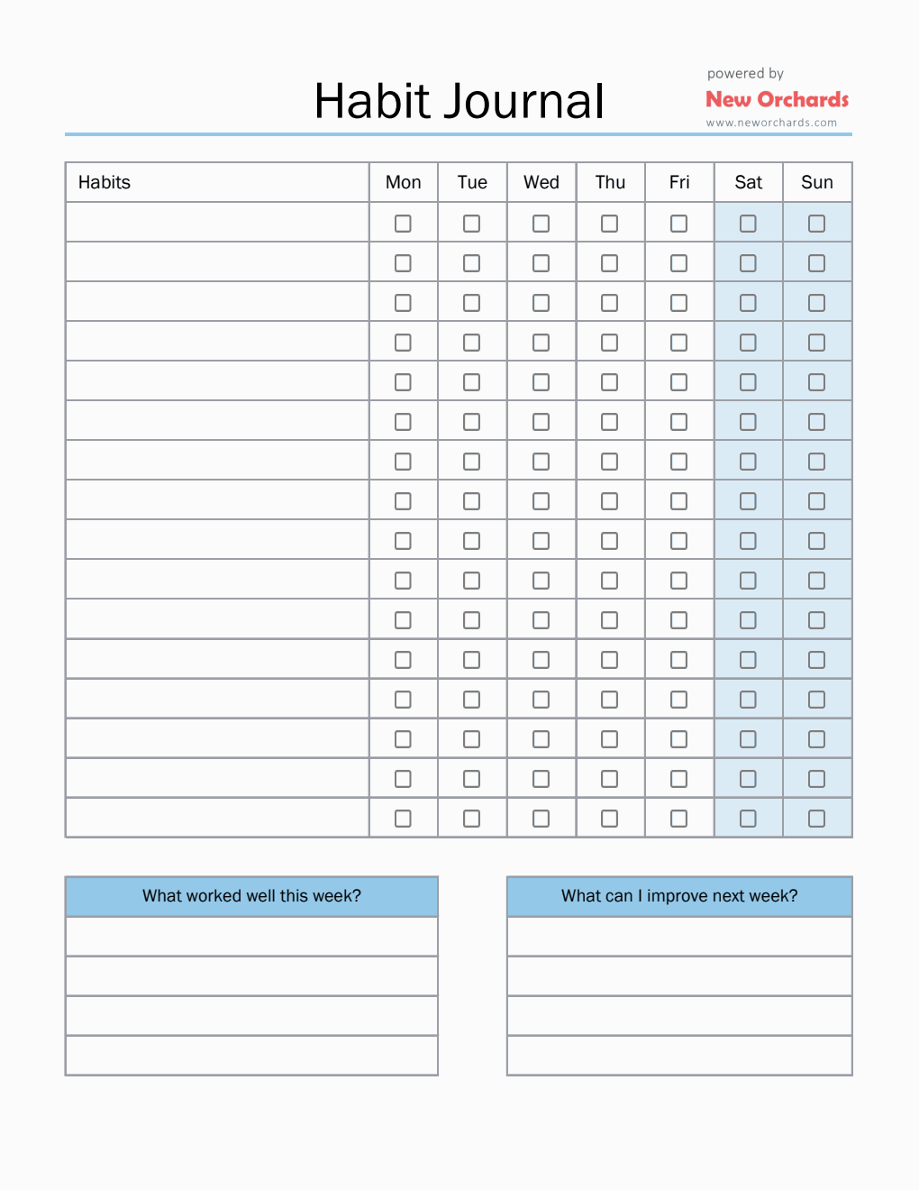 Habit Journal in Excel Format