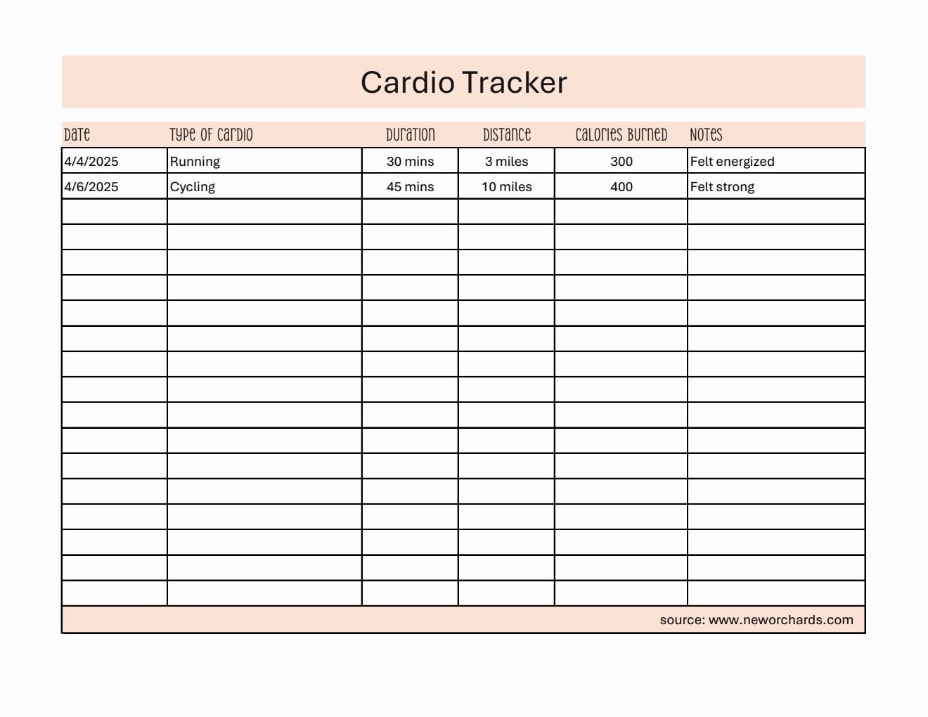 Cardio Tracker in Excel
