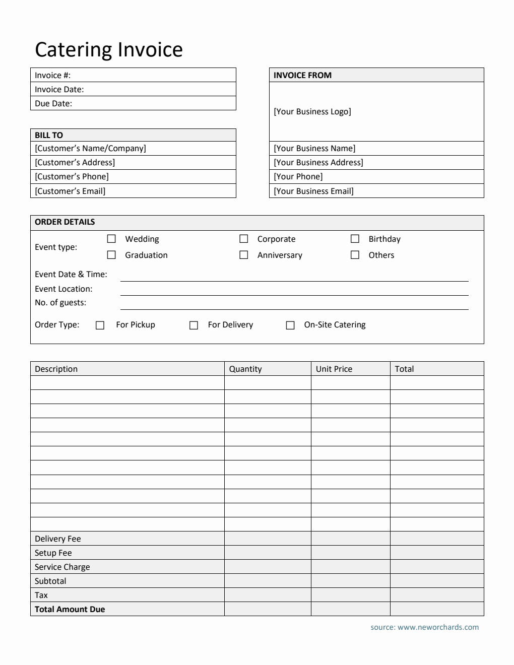 Catering Invoice Template | Free PDF Download