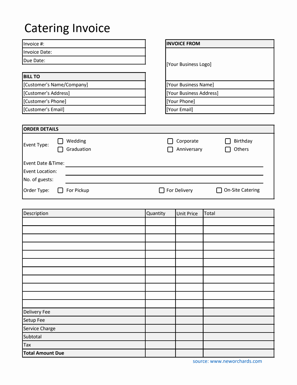 Free Catering Invoice Templates (PDF, Word, Excel)