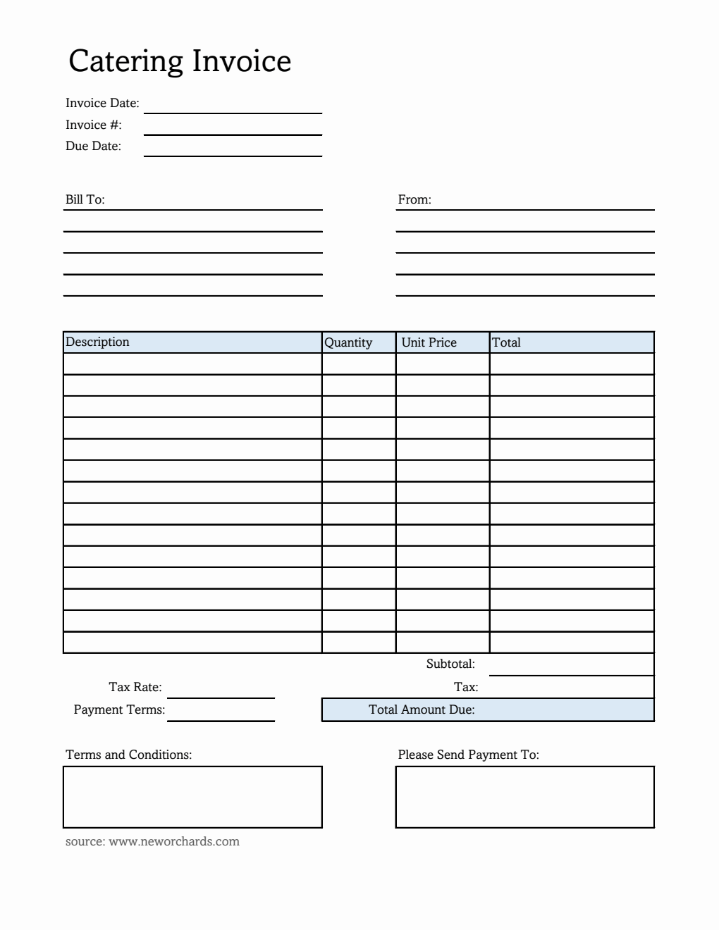 Editable Catering Invoice Template in Excel